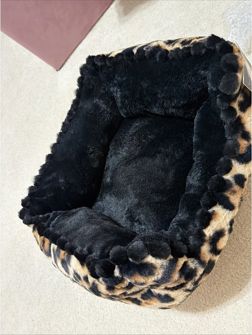 Ed Hardy Faux Fur Pet Cuddler Dog Bed Small S Leopard Print Cushioned